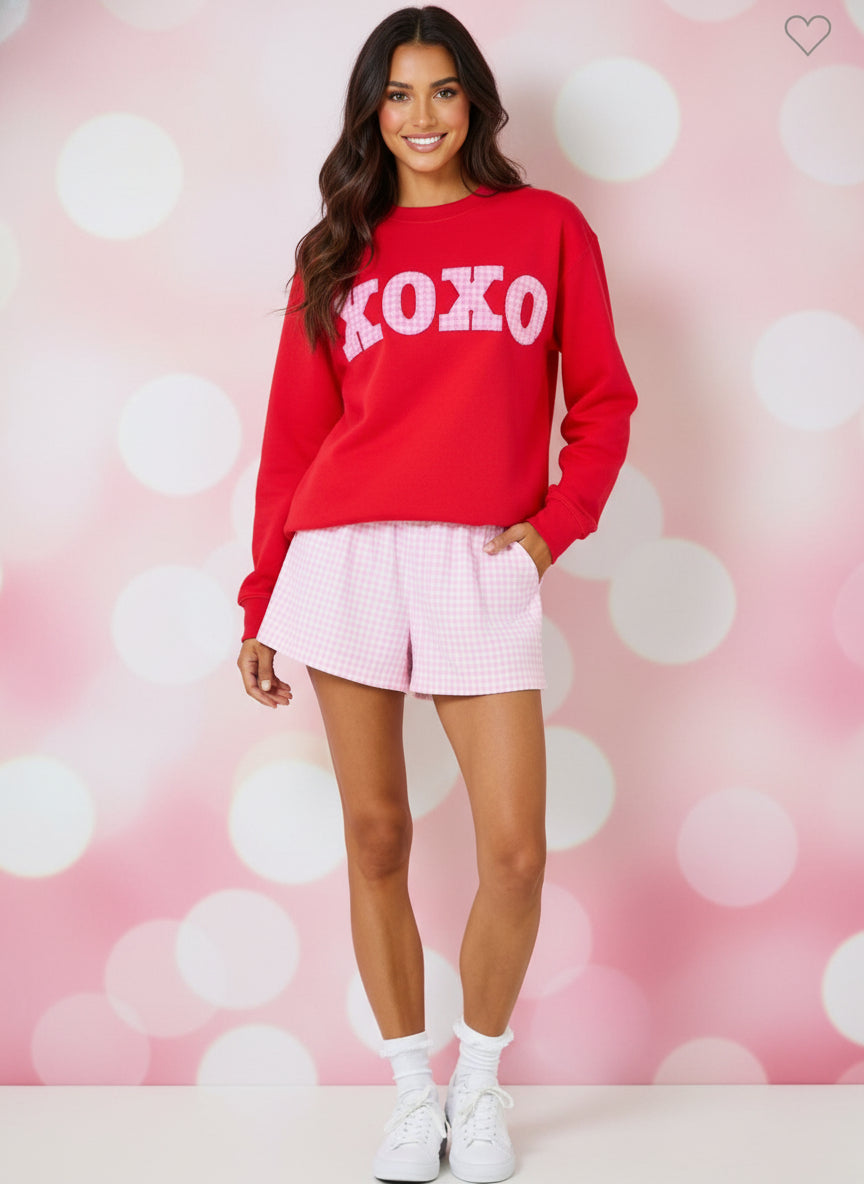 Mock Neck Sweatshirt W/ Gingham XOXO Patch Applique