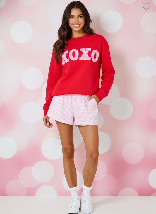 Mock Neck Sweatshirt W/ Gingham XOXO Patch Applique