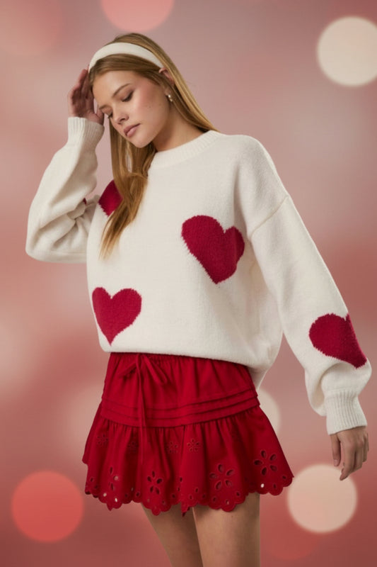 Long Sleeve Crew Neck Heart Sweater