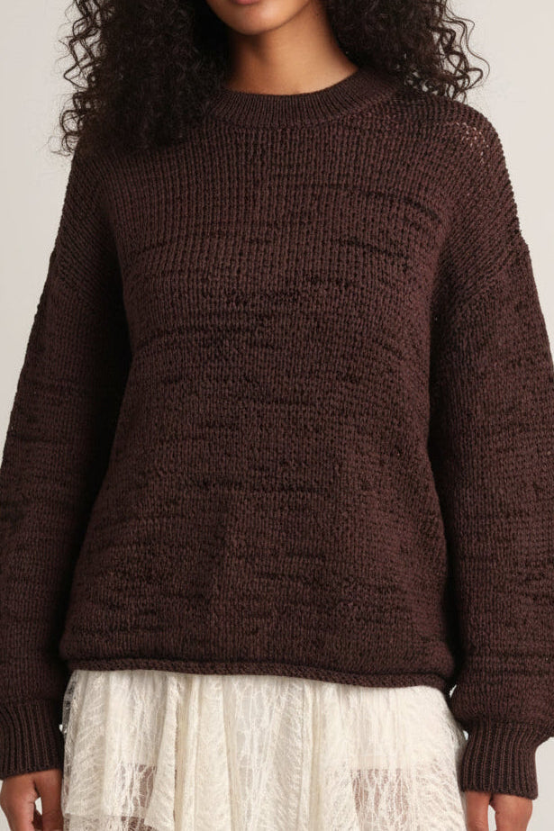 Pre-Order Collection- Loosen Crew Neck Long Sleeve Net Knit Sweater