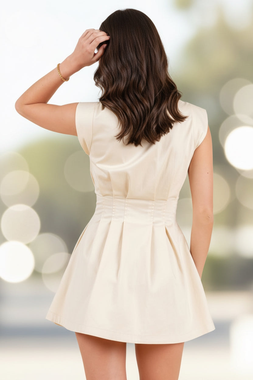 Shirt Neck Pleated Mini Dress