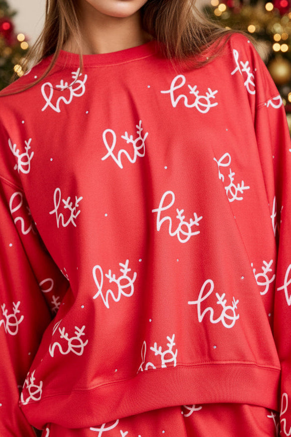 Christmas Printed Crewneck With Rhinestone Detailing