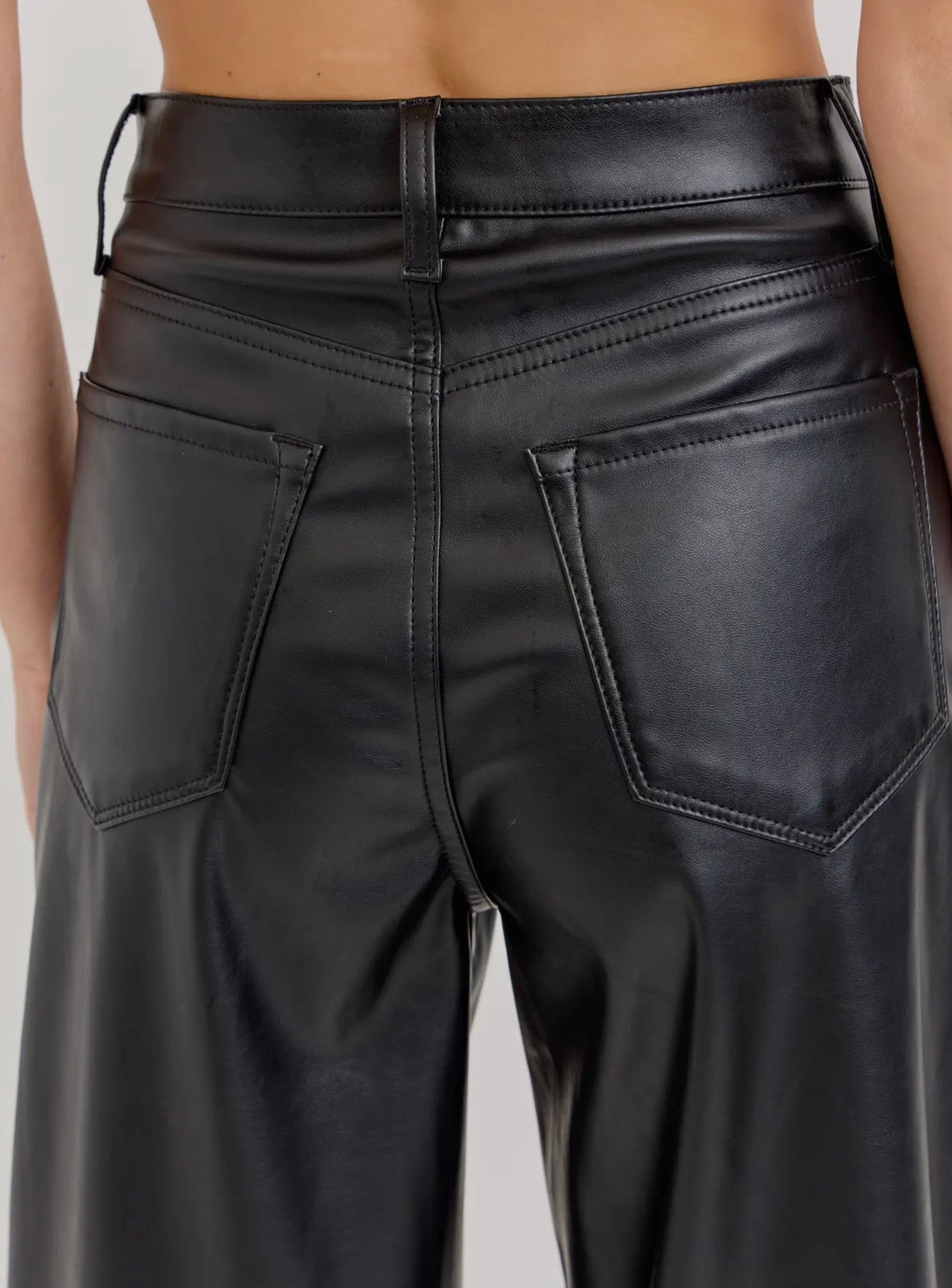 Black Faux Leather Wide Leg Pants