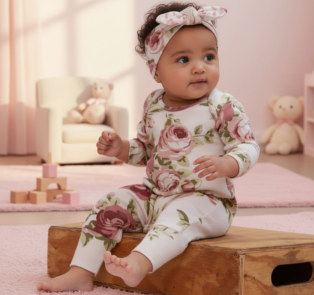 A Little Pumpkin Pre-Order Collection- Baby Girl’s Cabbage Rose Cotton Headband