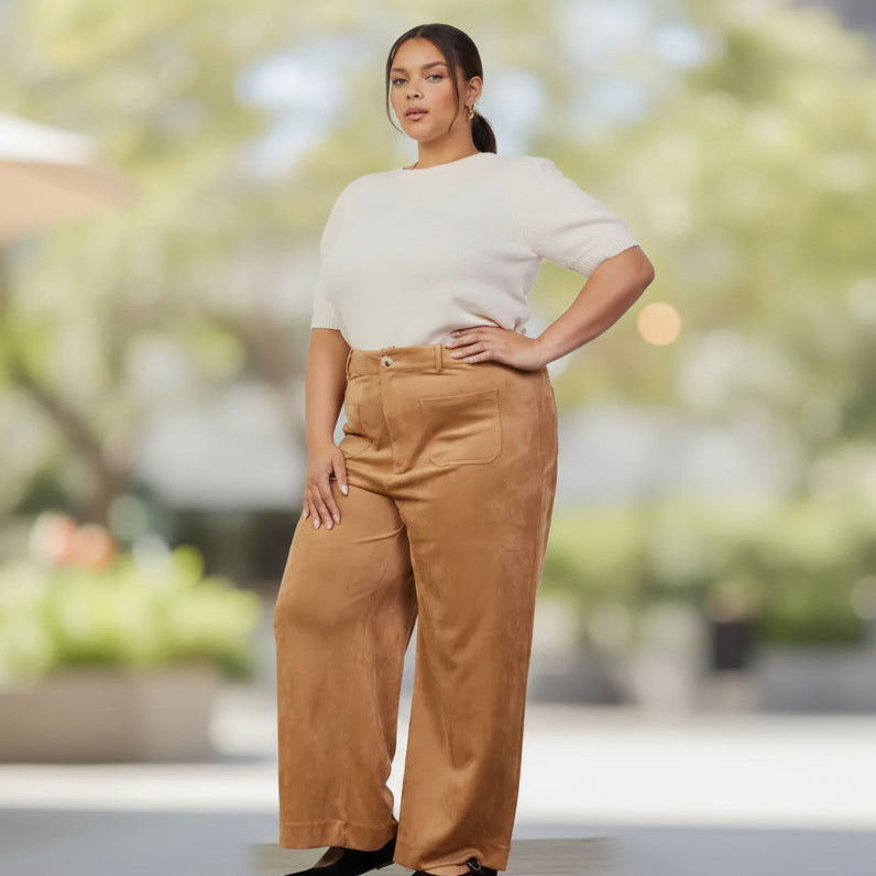 Plus Size Faux Suede Wide Leg Pants