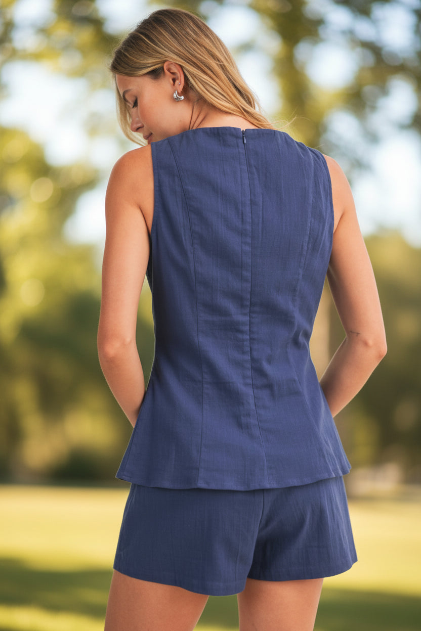 Stretch Linen Top and Skort Set