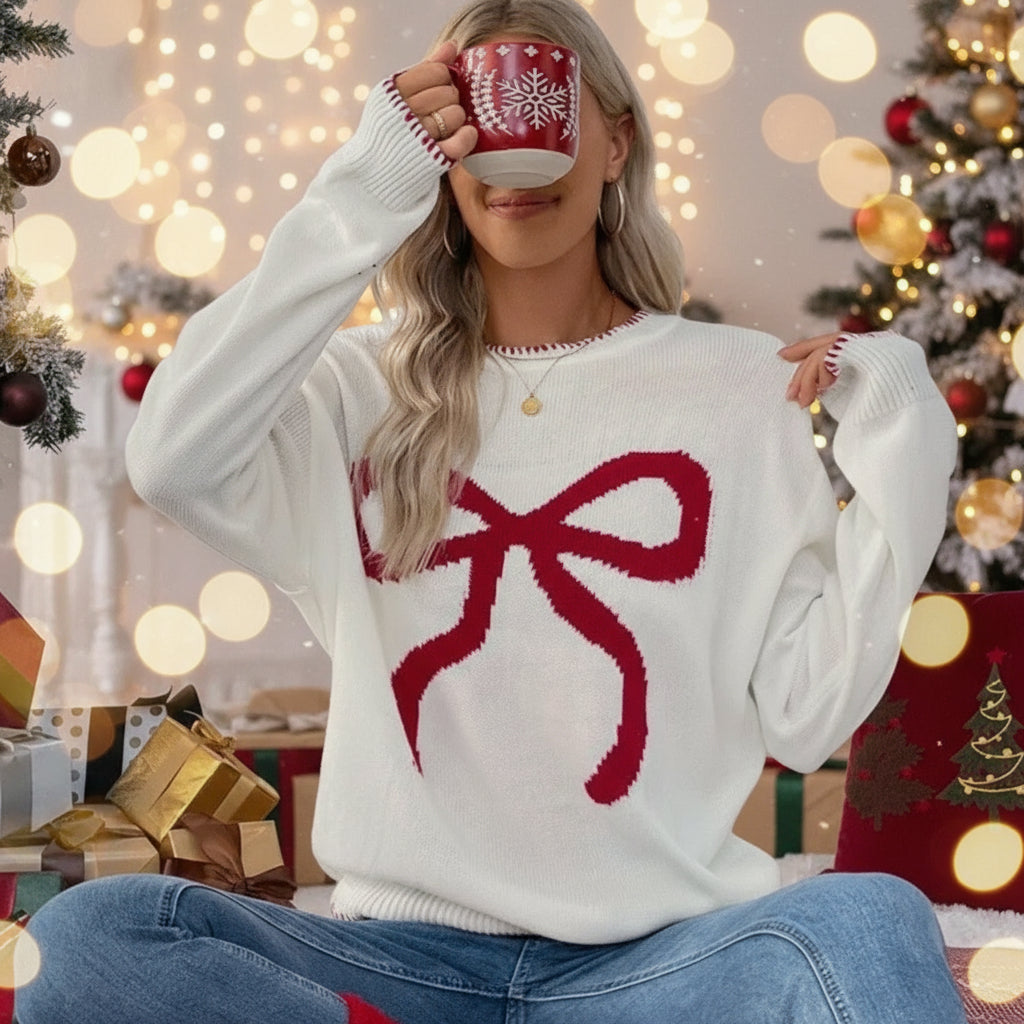 Loose-Fit Long Sleeve Round Neck Christmas Sweater