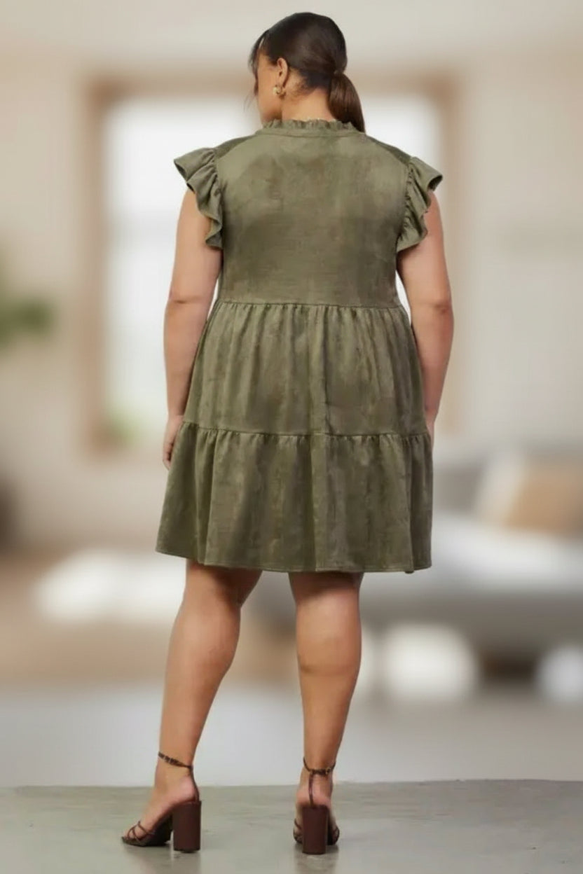 Plus Size Faux Suede Tiered Dress