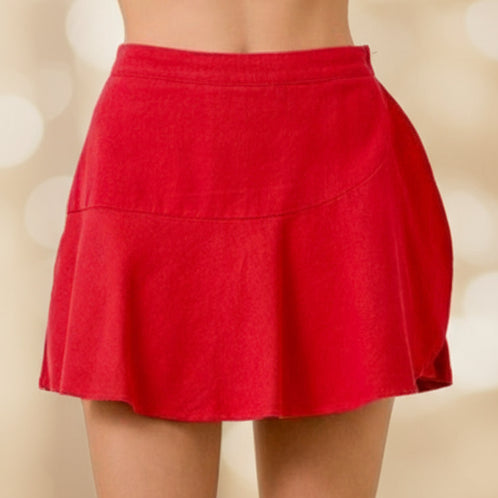 Wrap Front Denim Mini Skort With Ruffles