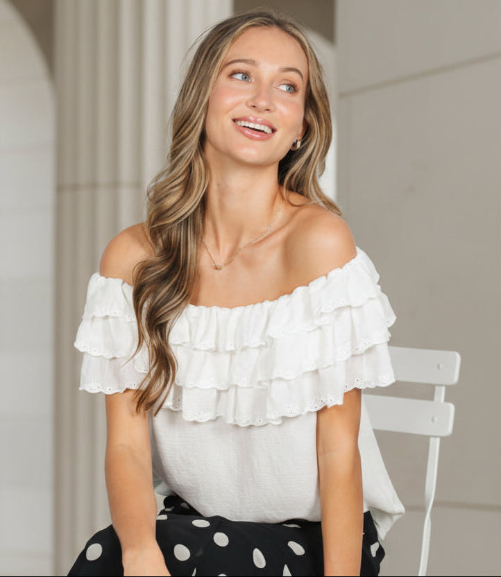 Layered Ruffle Detailing Off-The-Shoulder Top