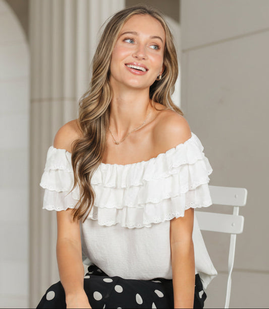 Layered Ruffle Detailing Off-The-Shoulder Top