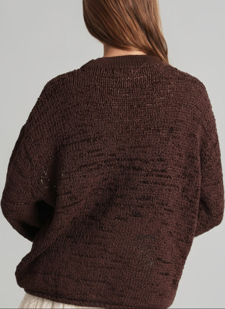 Pre-Order Collection- Loosen Crew Neck Long Sleeve Net Knit Sweater