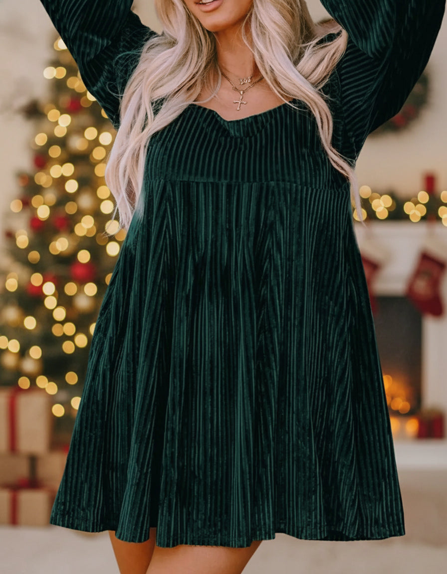 Tie Back Square Neck Velvet Babydoll Dress