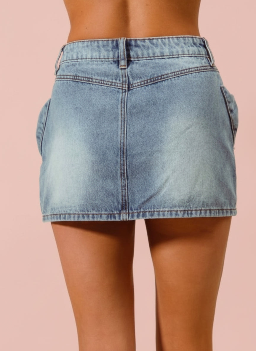 Bow Knot Pocket Denim Mini