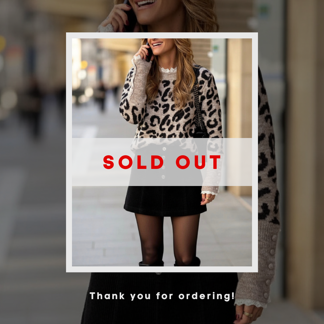 LEOPARD LACE TRIM CREWNECK BUTTON KNIT SWEATER