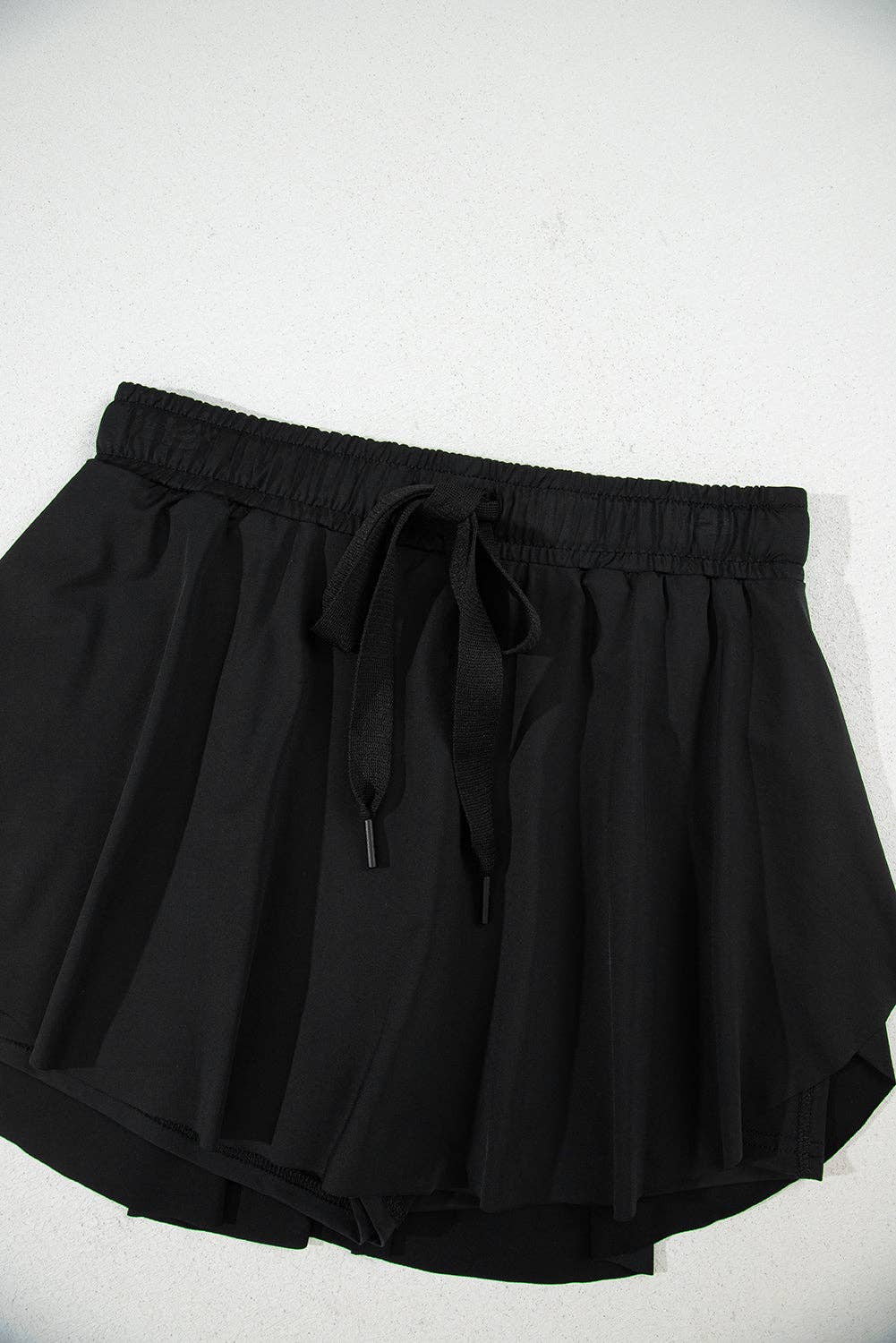 Black High Waist Drawstring Tennis Skort with Lining