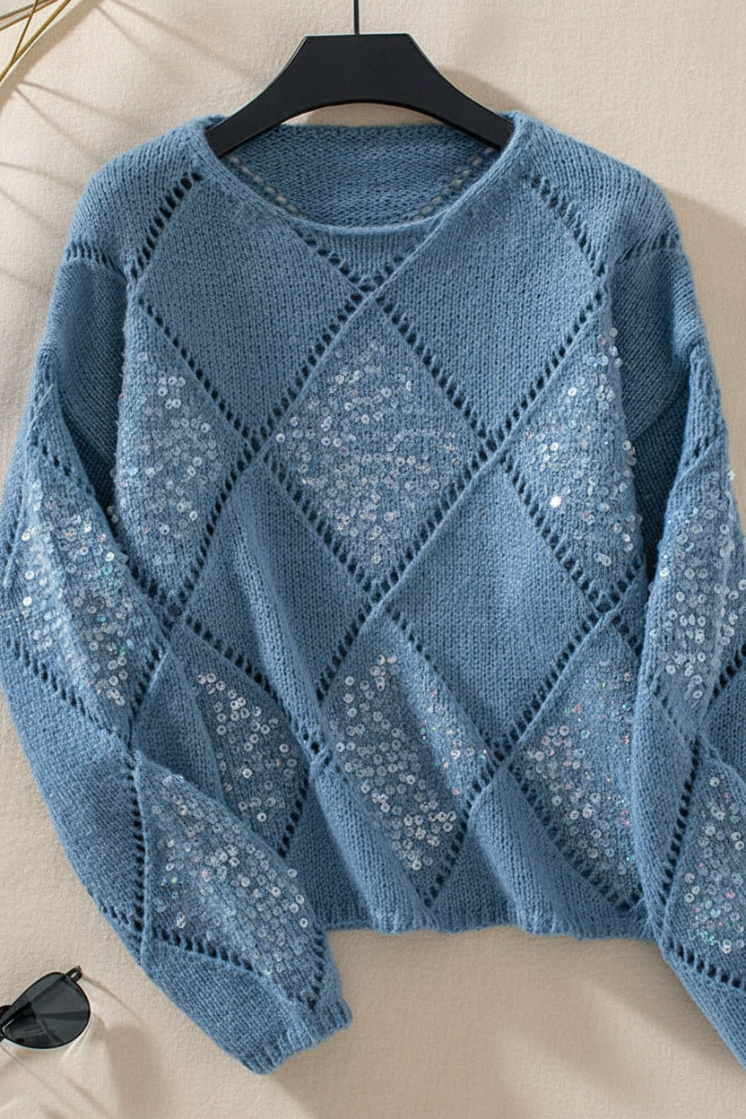 Hollow Rhombus Pattern Sequin Detailed Pullover Sweater