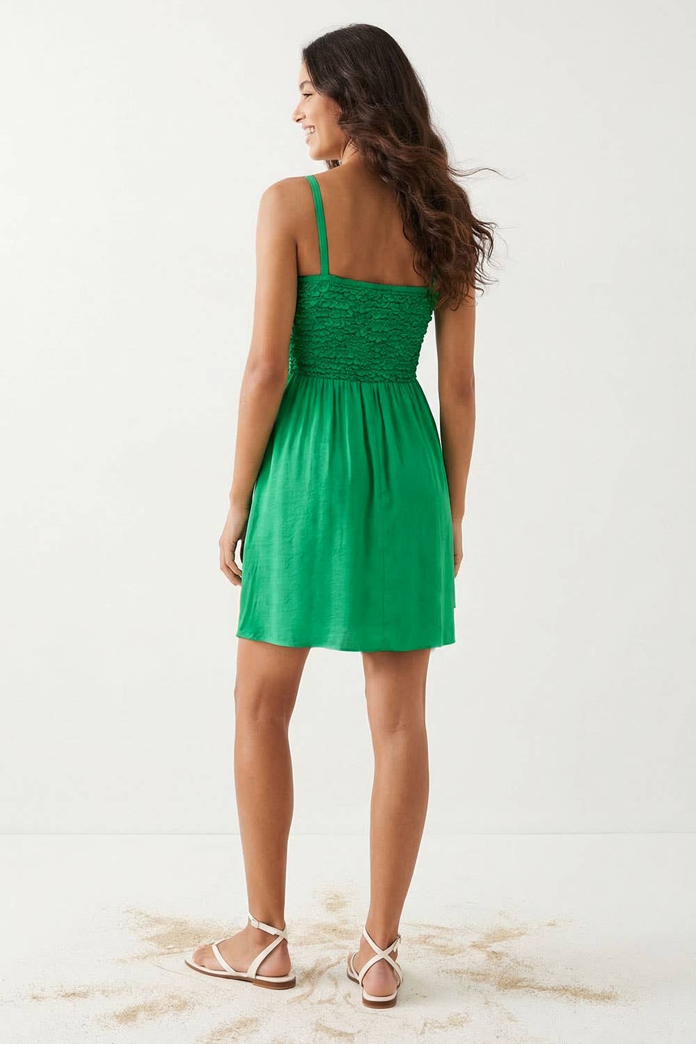 Cord Detail Smocking Mini Dress