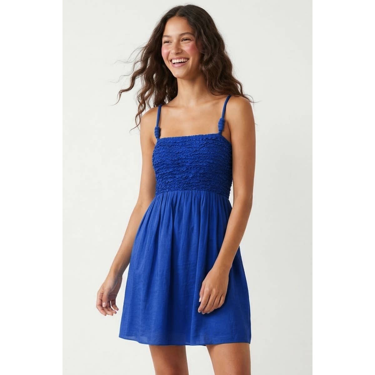 Cord Detail Smocking Mini Dress